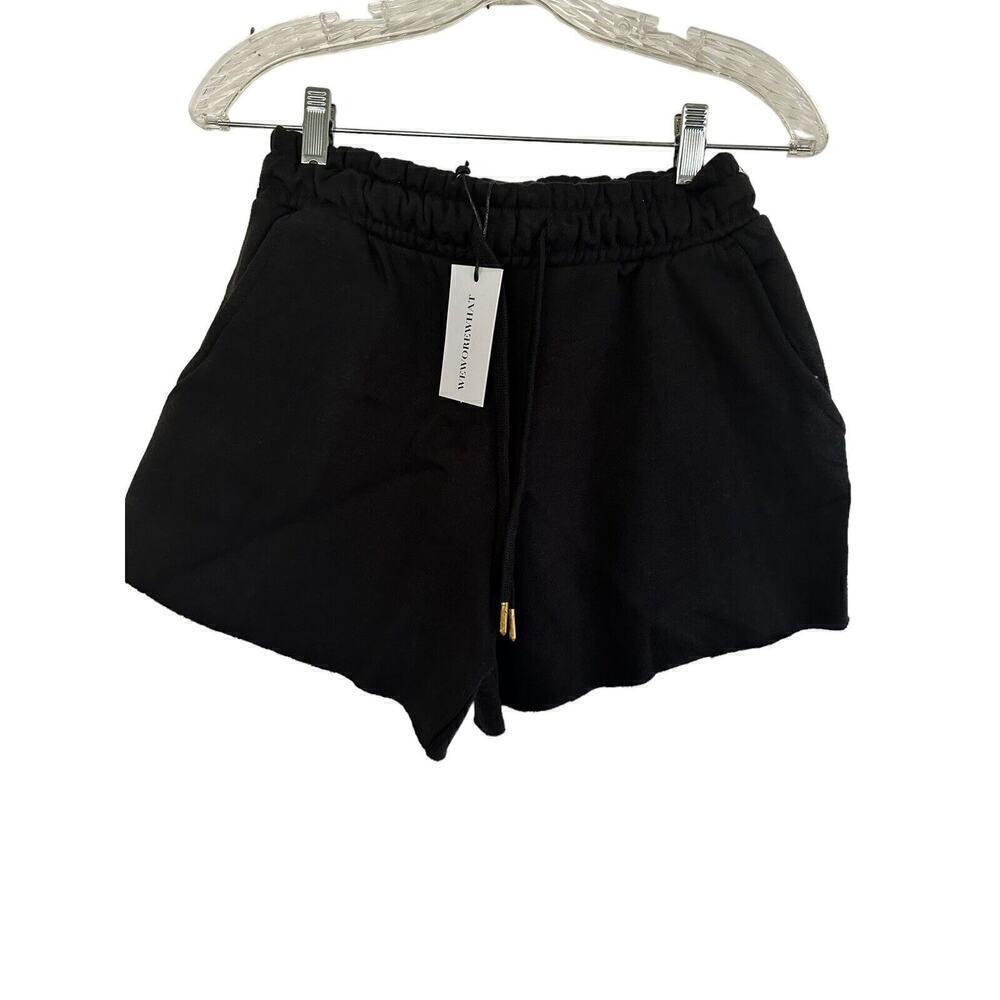 WeWoreWhat Pull On Short XSmall Black Drawstring Waist Fleece Lined Sweat Short